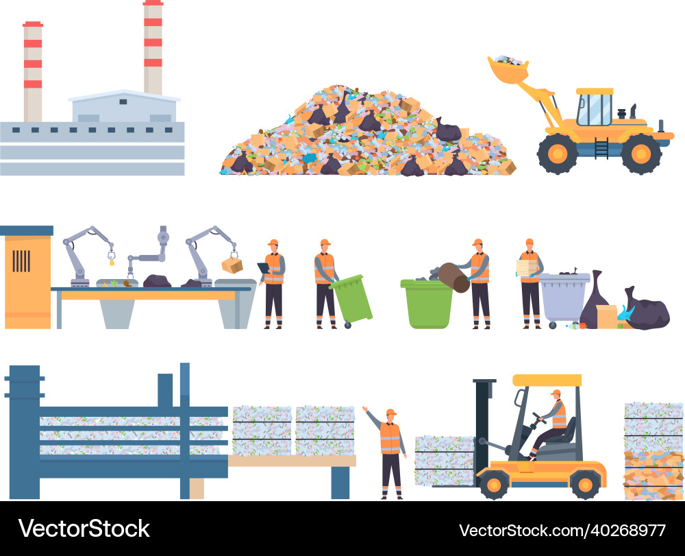Flat garbage recycle factory building dump Flat garbage recycle factory building dump vector image