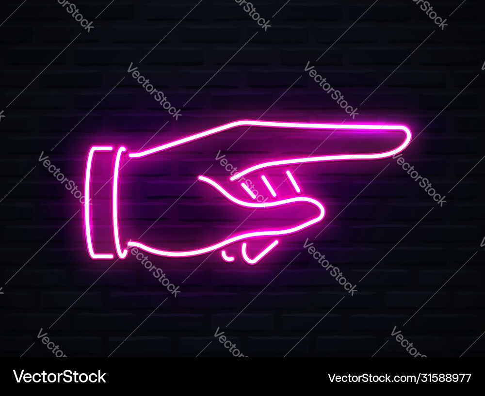Hand with pointing finger side view in neon style Vector Image