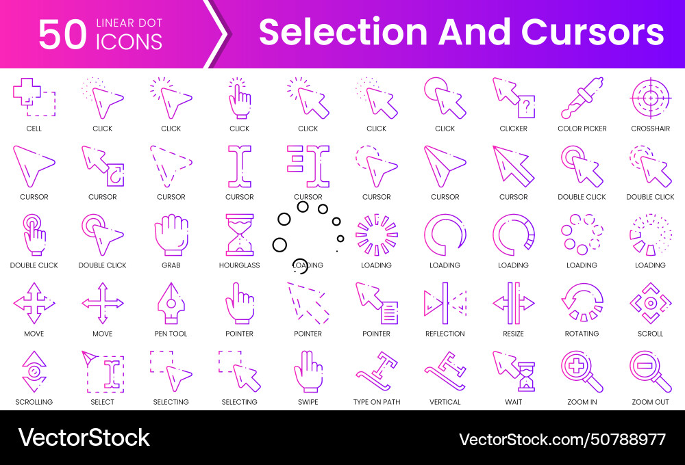Set of selection and cursors icons gradient style vector image