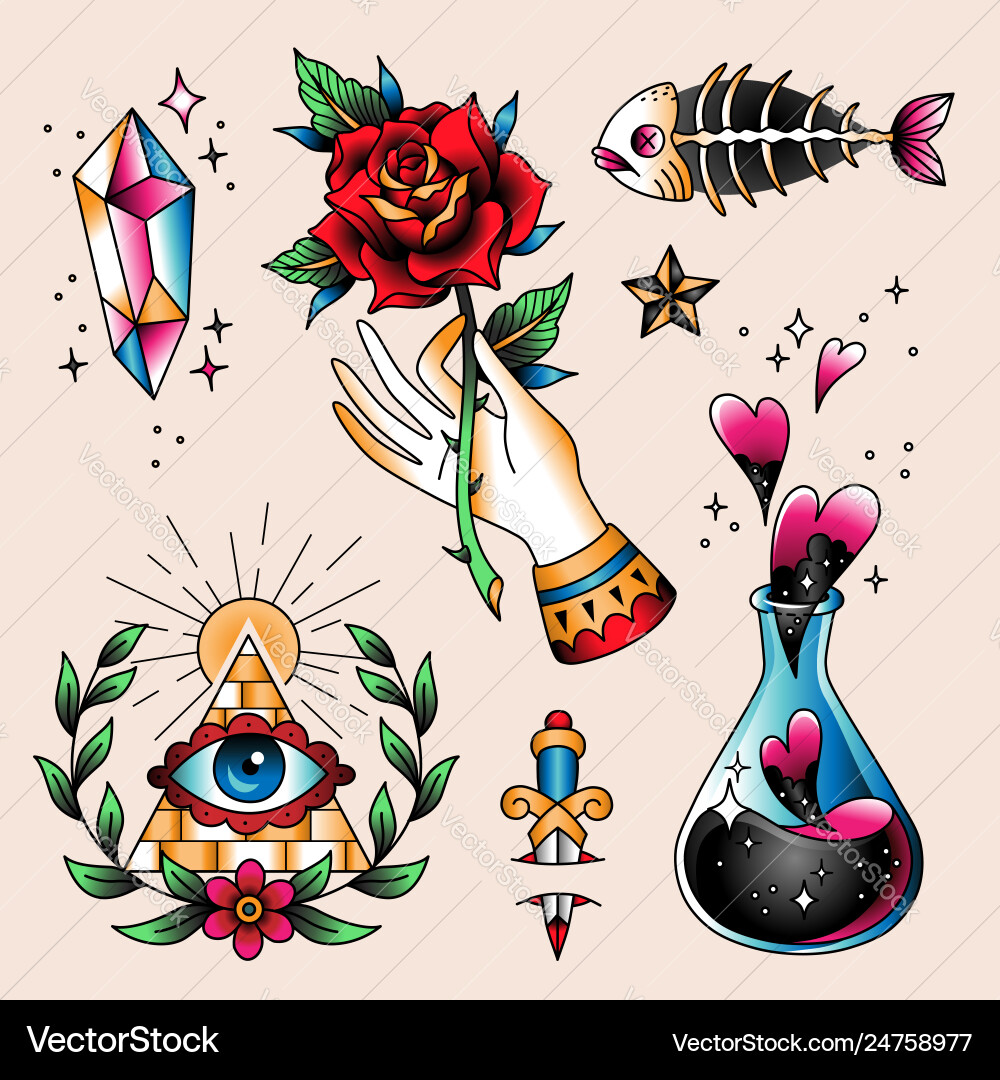 Vintage Spell Tattoo Set vector image