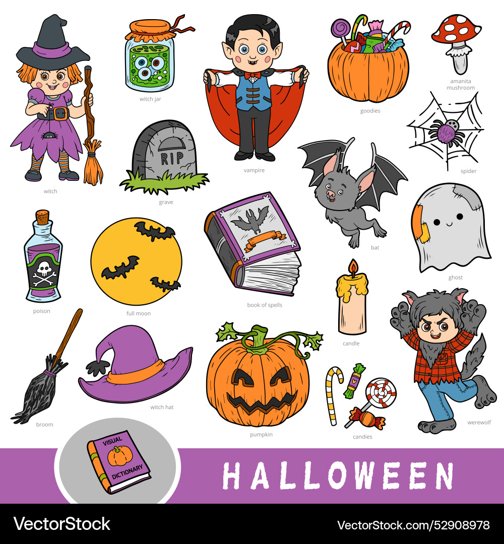Colorful set of halloween objects visual Colorful set of halloween objects visual vector image