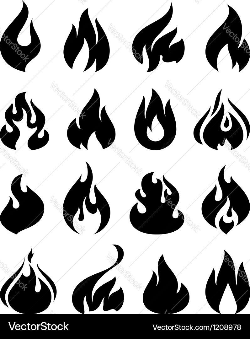 Fire flames set icons Royalty Free Vector Image