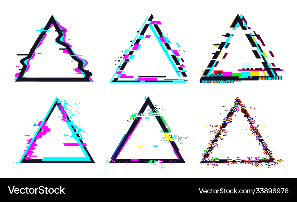 Glitch Dreieckrahmen zerstörte geometrische Form Glitch Dreieckrahmen zerstörte geometrische Form vektorbild
