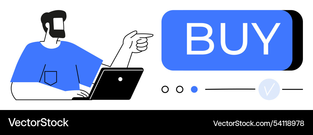 Man using laptop pointing to large buy button vector image