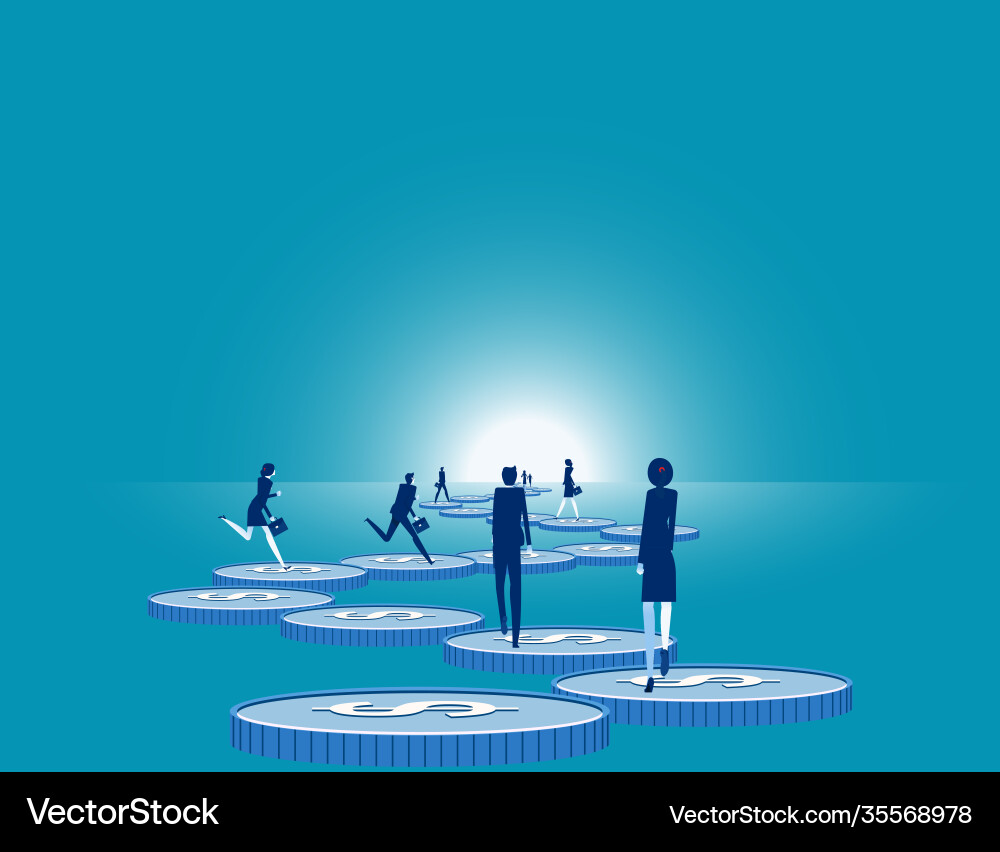 Team walked on coin road money Team walked on coin road money Vector Image