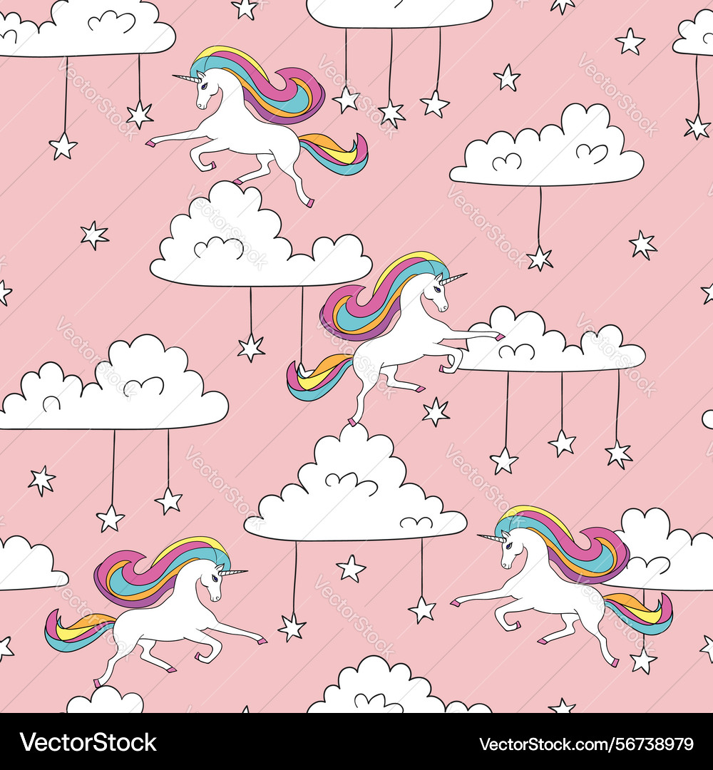 Seamless unicorn pattern magic background Vector Image