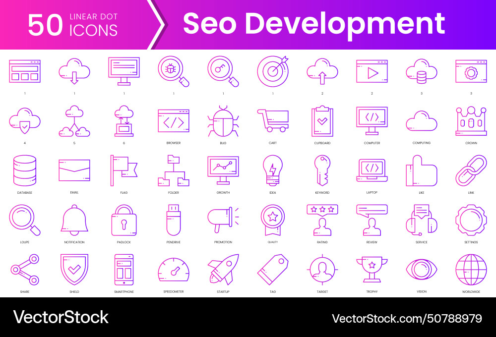 Set of seo development icons gradient style icon Set of seo development icons gradient style icon vector image