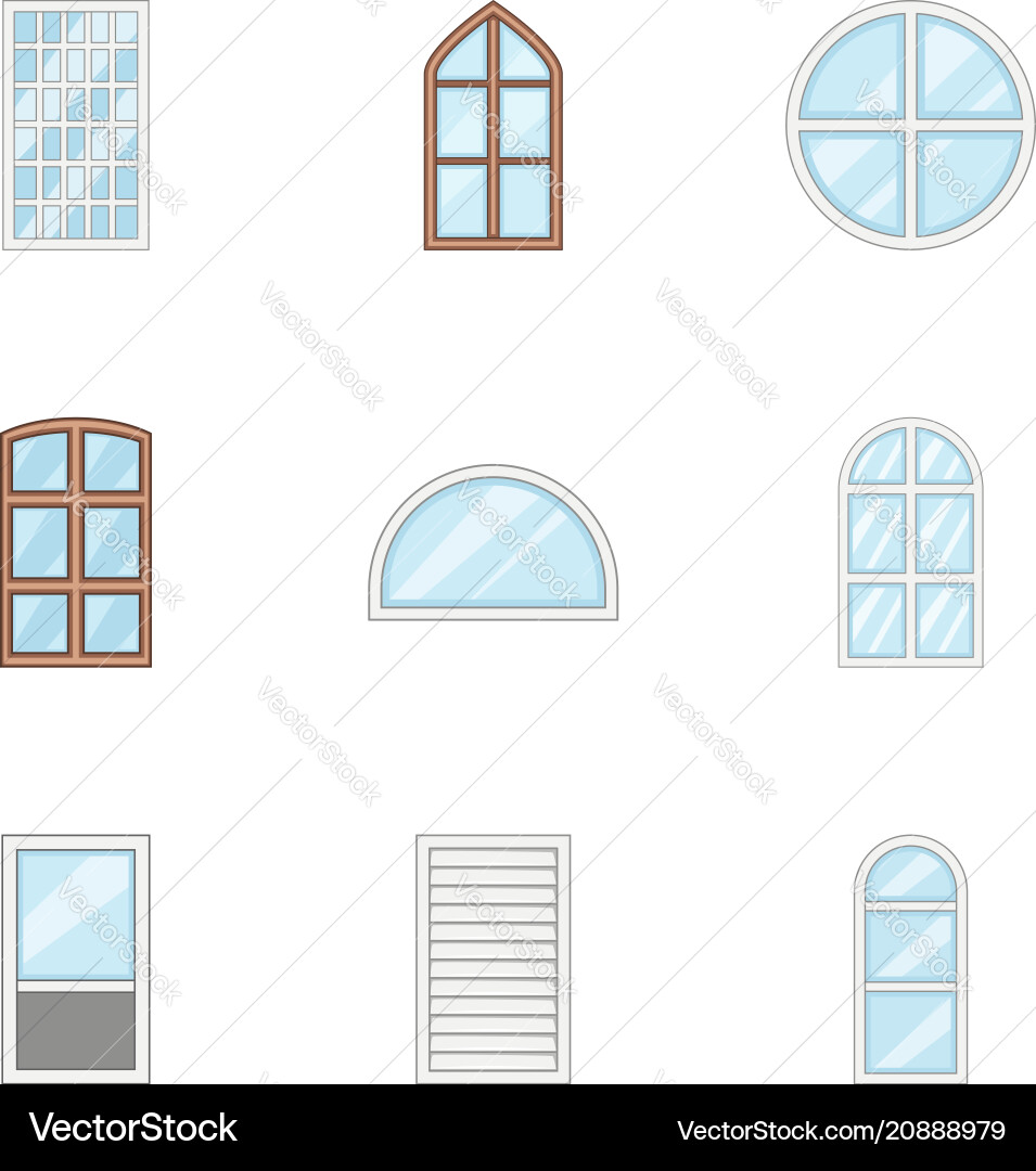 Window pane icons set cartoon style Window pane icons set cartoon style vector image