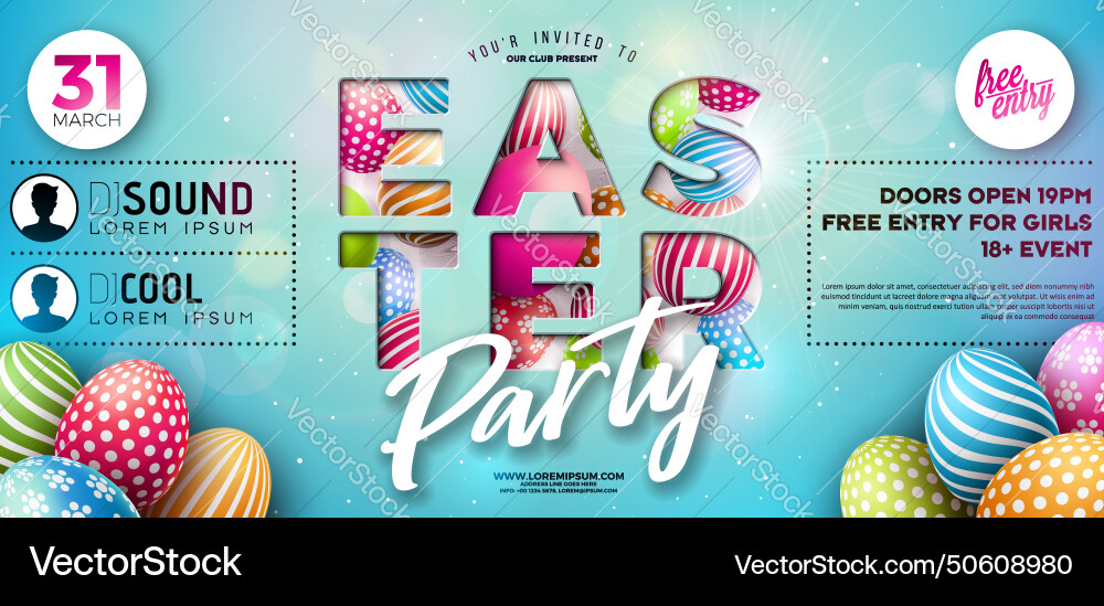 Easter party flyer with painted eggs Easter party flyer with painted eggs vector image