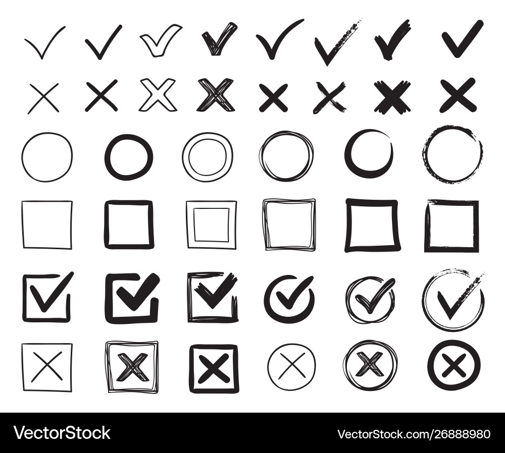 Hand Drawn Checkmarks & Checkboxes vector image