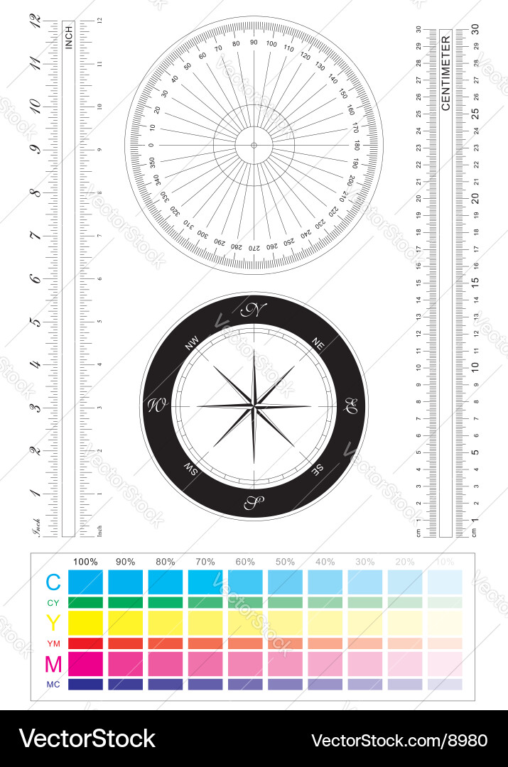 Precision Ruler with Compass and Protractor vector image