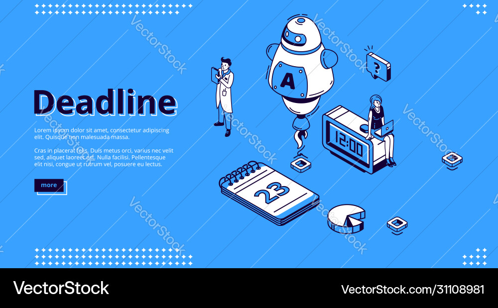 Deadline isometric landing page with ai robot Deadline isometric landing page with ai robot vector image