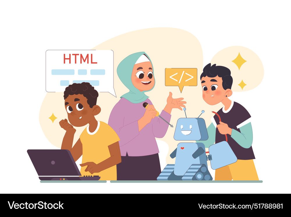 Diverse children programming computer science ai Diverse children programming computer science ai vector image