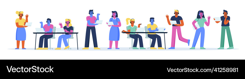 Horizontal banner with hotline operators Horizontal banner with hotline operators vector image