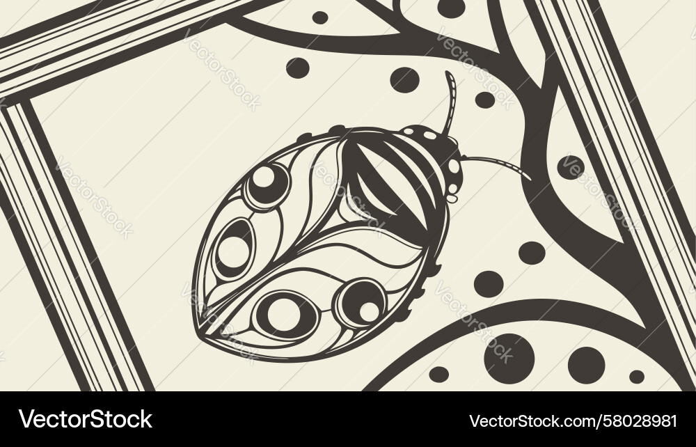 Ladybug on Branch - Rustic Frame Vector Image
