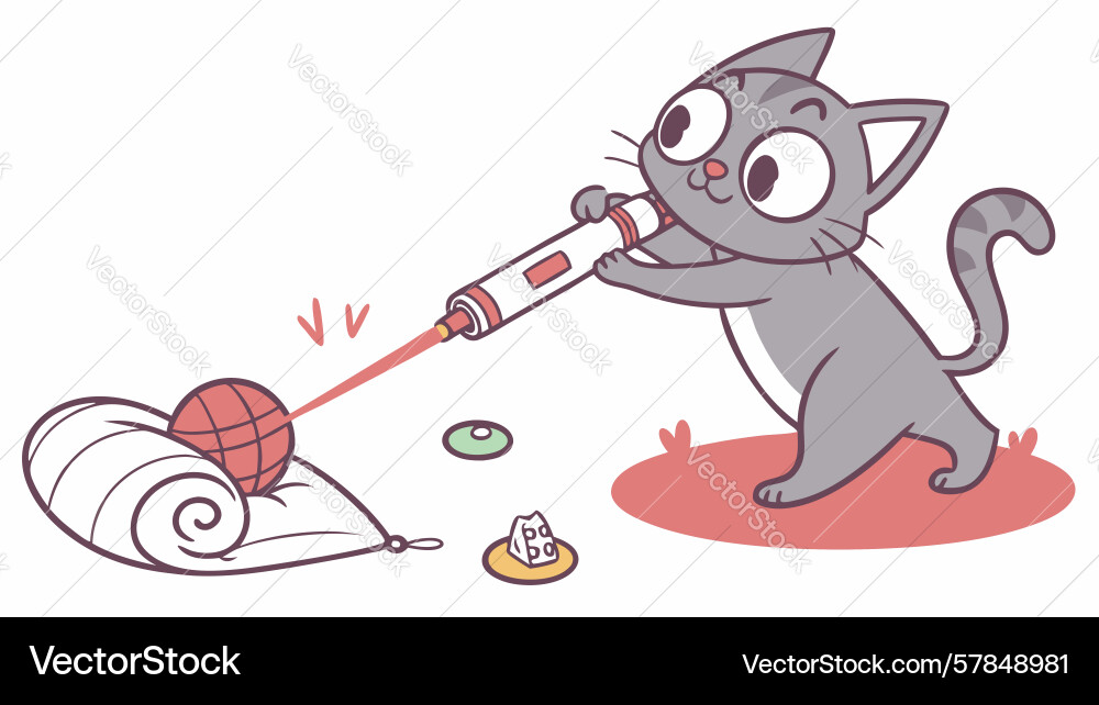 Playful cat chasing toy mouse on a string Vector Image