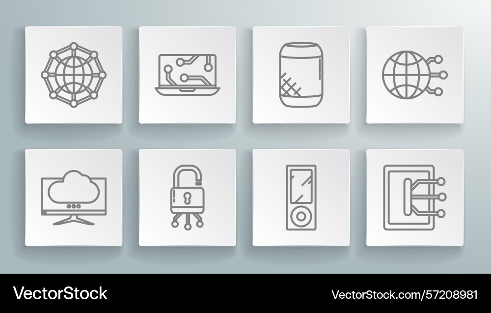 Set line computer monitor screen laptop lock vector image