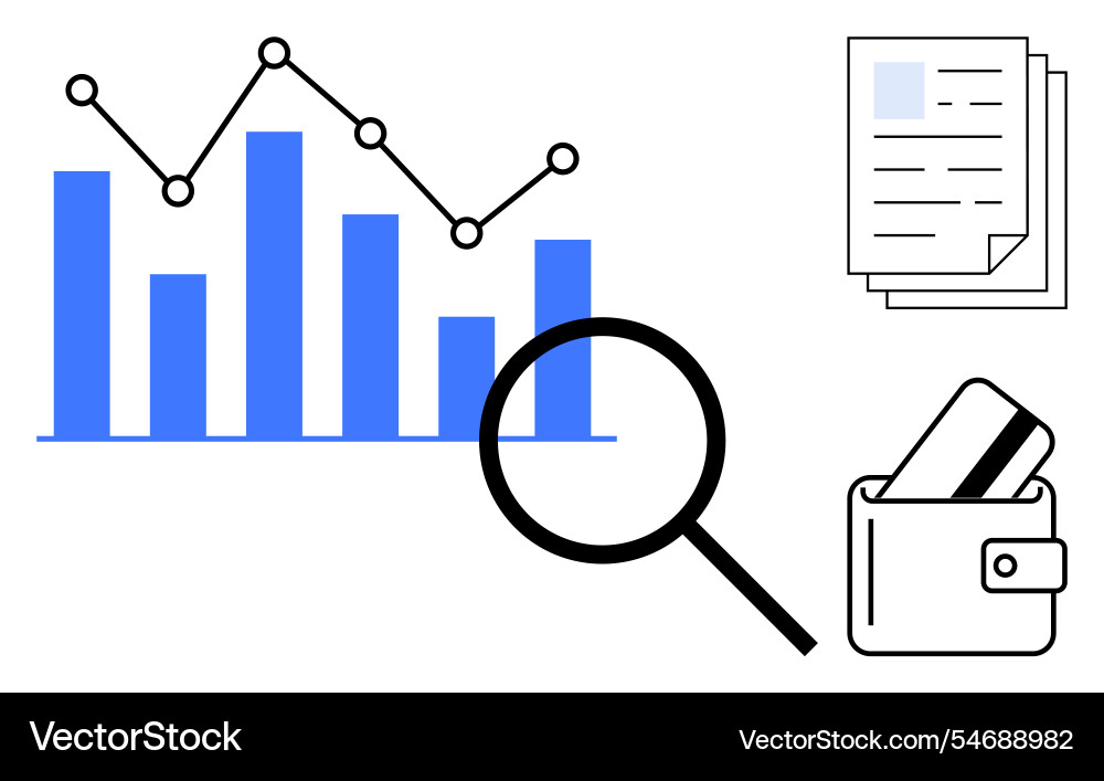 Analyzing financial data through charts reports Vector Image