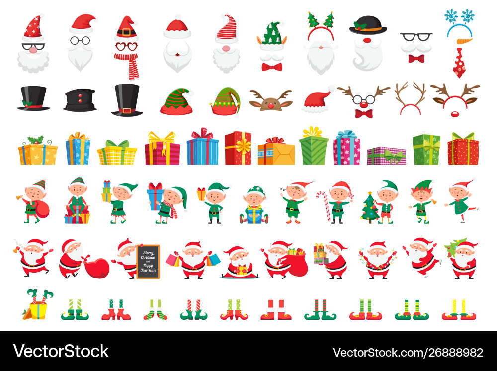 Cartoon christmas collection xmas hats and new Cartoon christmas collection xmas hats and new vector image