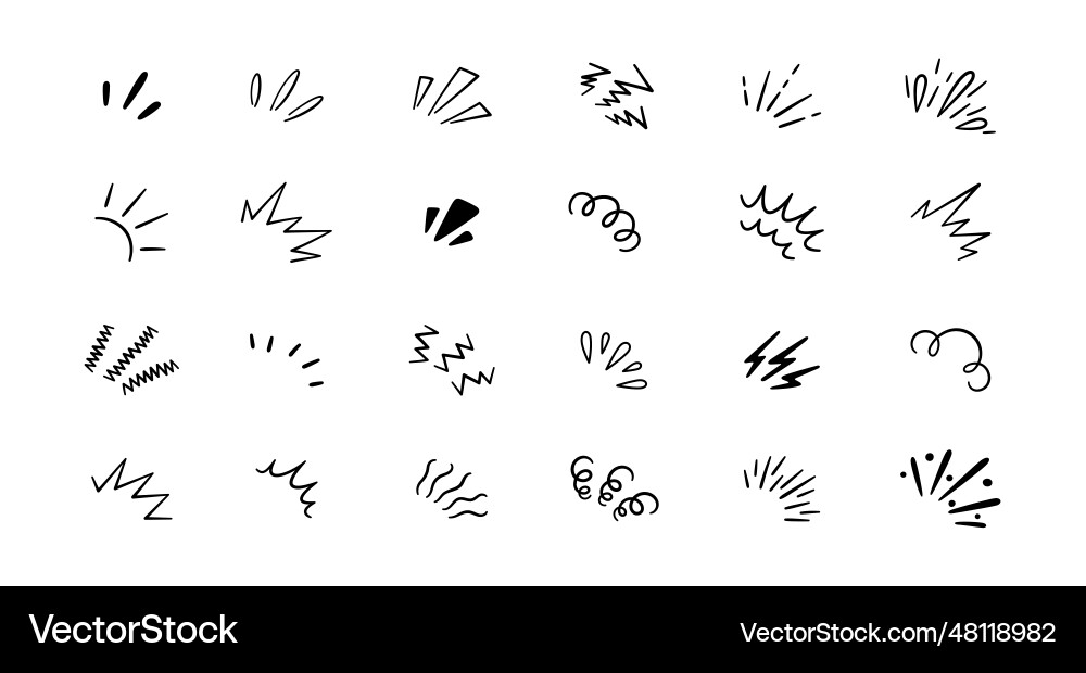 Doodle radial line rays hand drawn round corner Vector Image