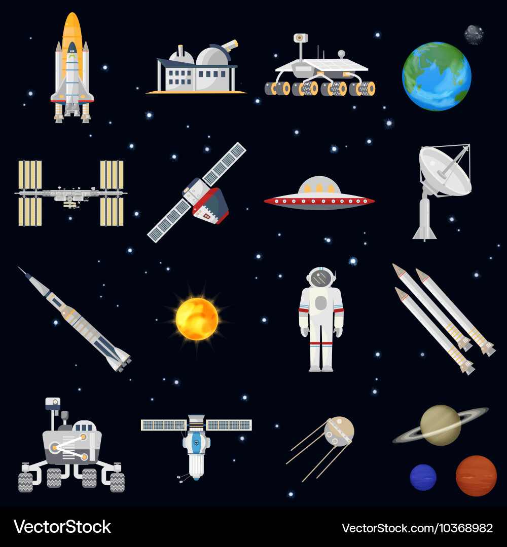 Exploring space technology flat icon set Vector Image