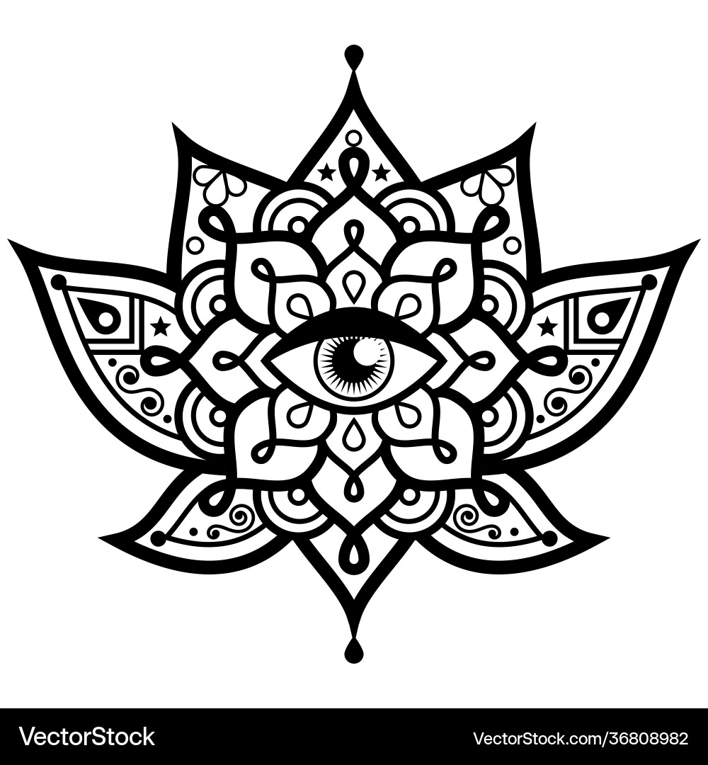 Lotus flower with evil eye mandala design Lotus flower with evil eye mandala design vector image