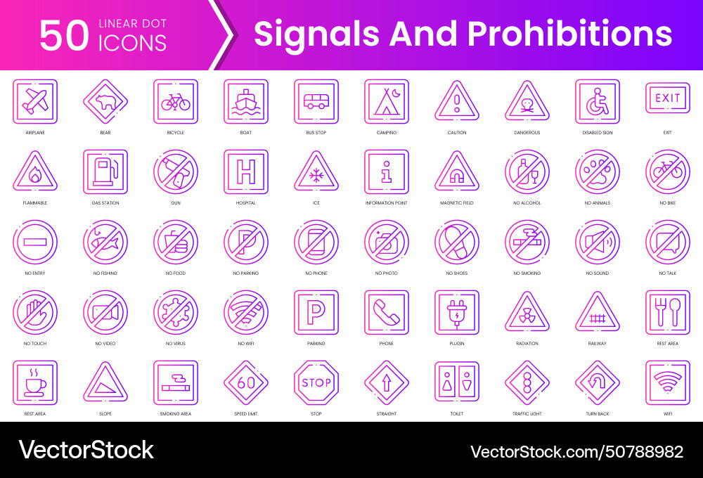 Set of signals and prohibitions icons gradient Set of signals and prohibitions icons gradient vector image