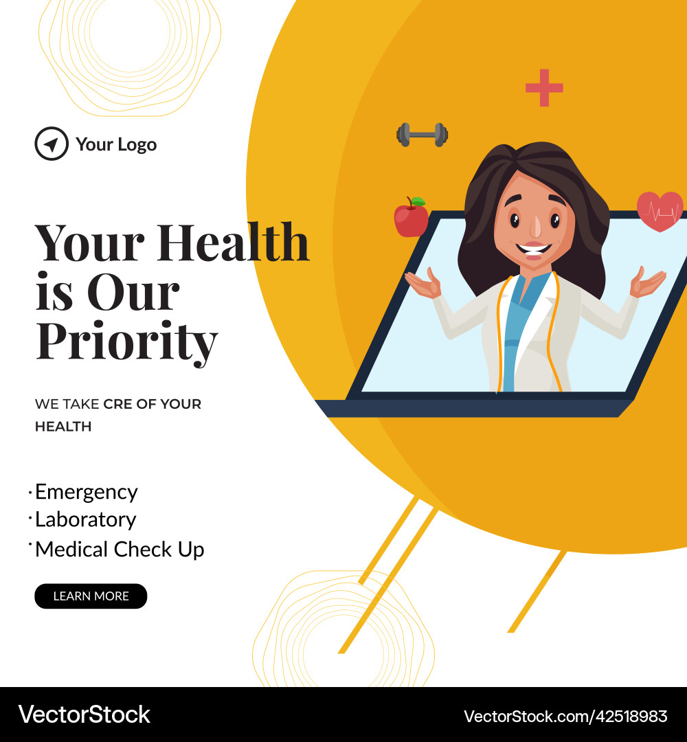 Banner design of your health is our priority vector image