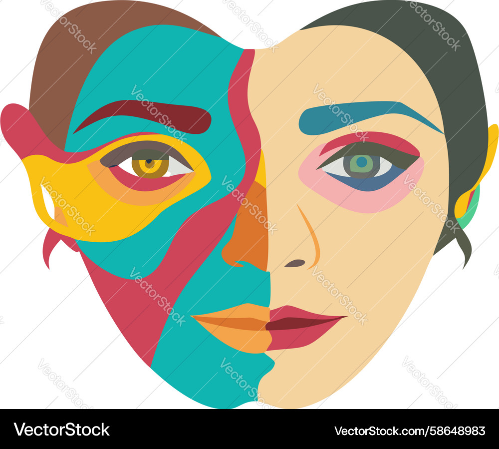 Womans face with abstract color split symbolizing Vector Image