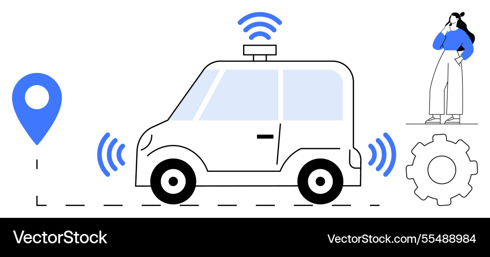 Autonomous vehicle technology with gps navigation Autonomous vehicle technology with gps navigation vector image
