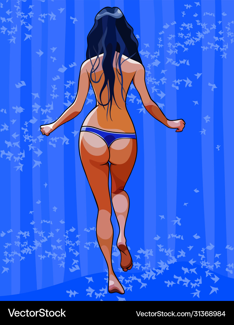 Cartoon woman in thong running through night Cartoon woman in thong running through night vector image