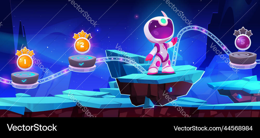 Game level map with alien planet and spaceman Game level map with alien planet and spaceman vector image