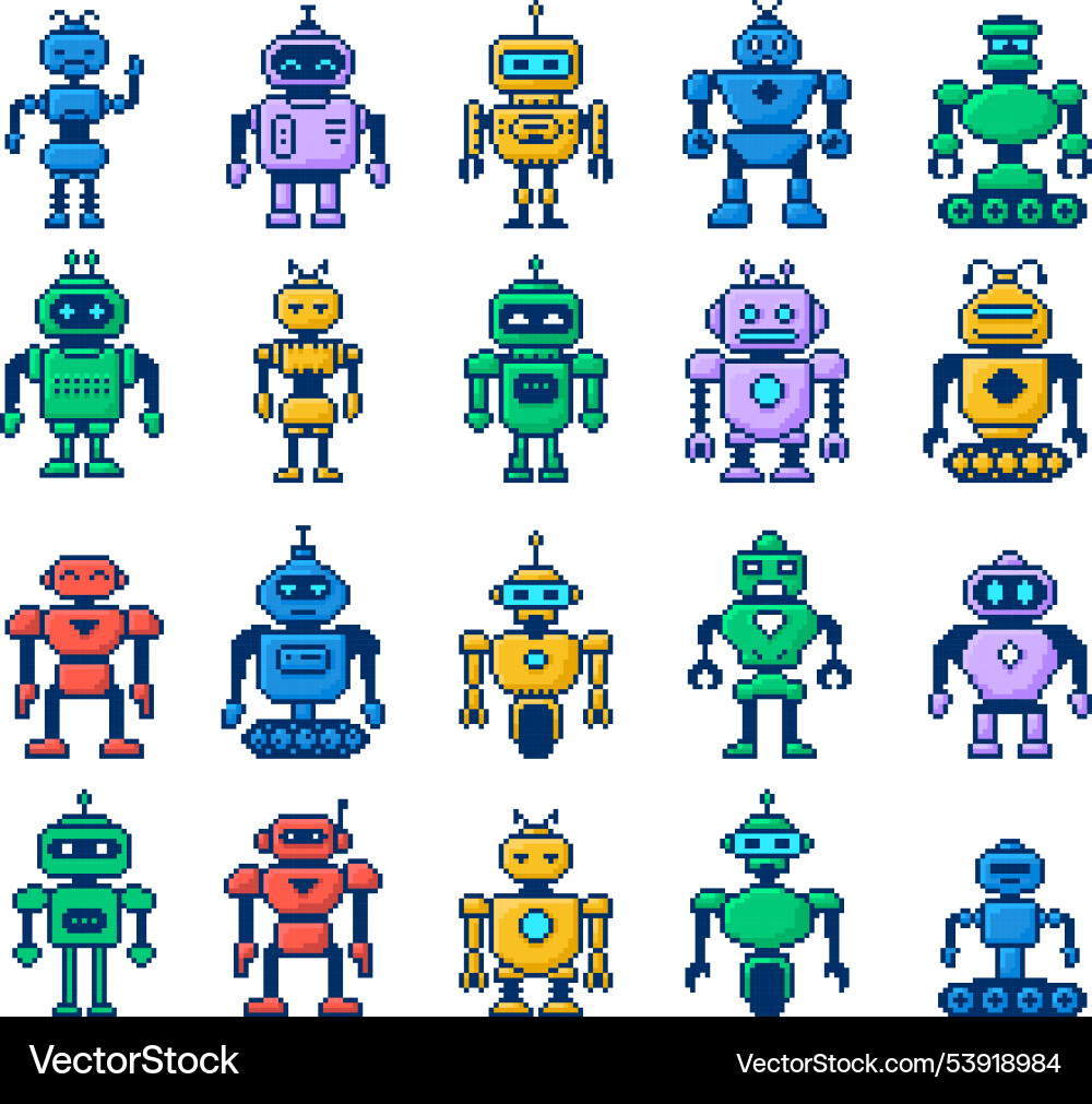 Pixel art robots futuristic robot 8bit bot Pixel art robots futuristic robot 8bit bot vector image