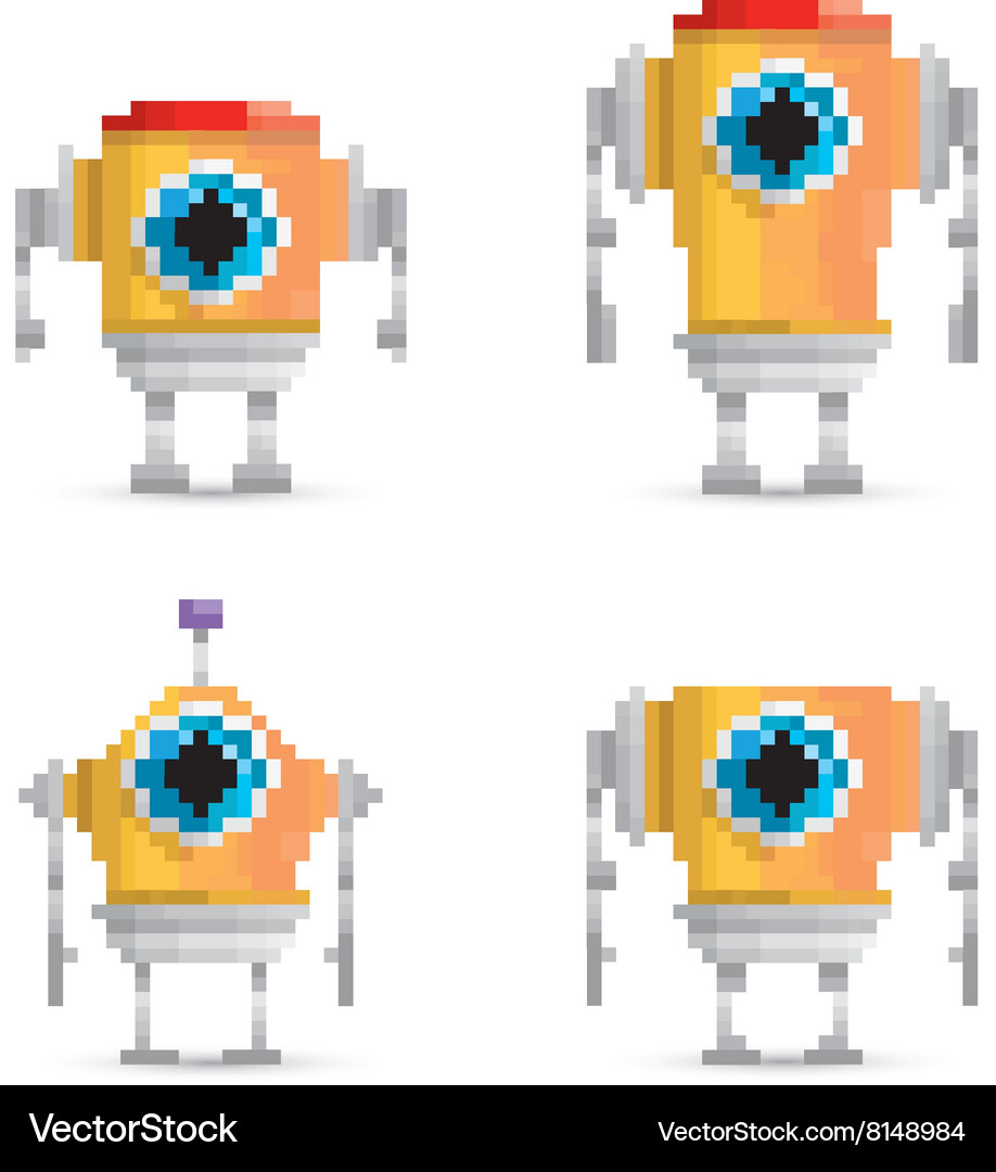Pixel style robot set Vector Image