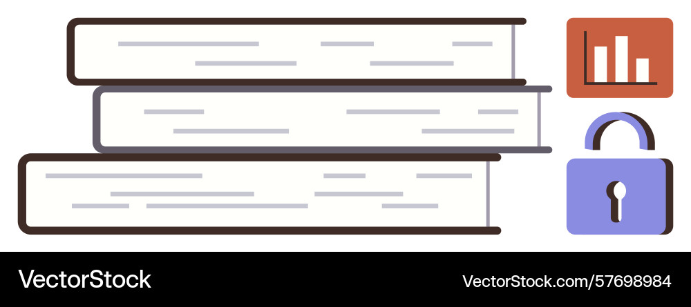 Stacked books with data chart and security lock Stacked books with data chart and security lock Vector Image