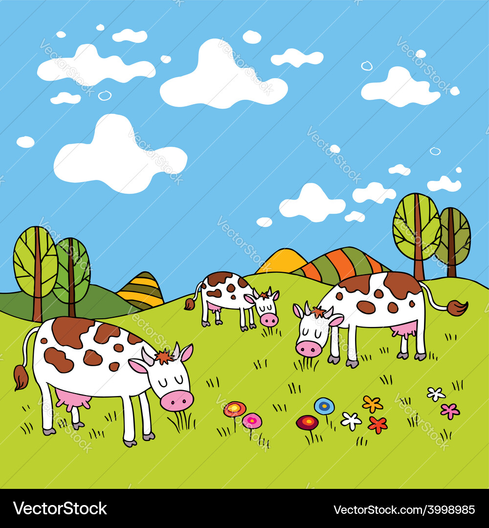 Cows in a field Vector Image