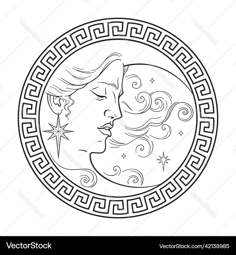 Crescent moon in antique style hand drawn line art Crescent moon in antique style hand drawn line art vector image