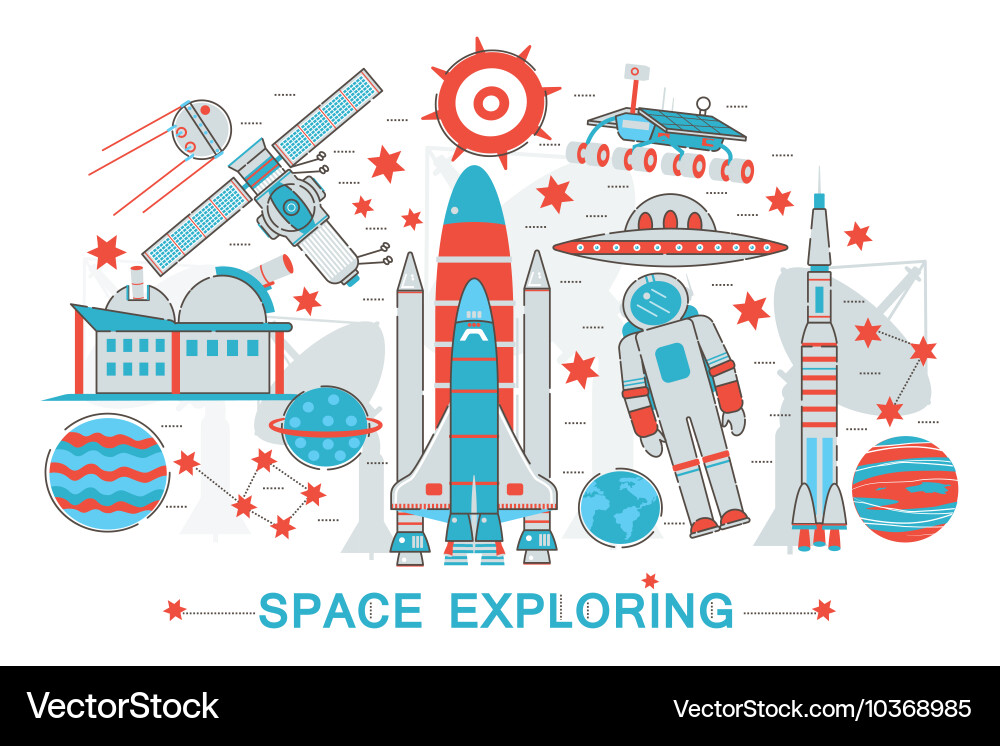 Modern flat thin line design open space exploring vector image