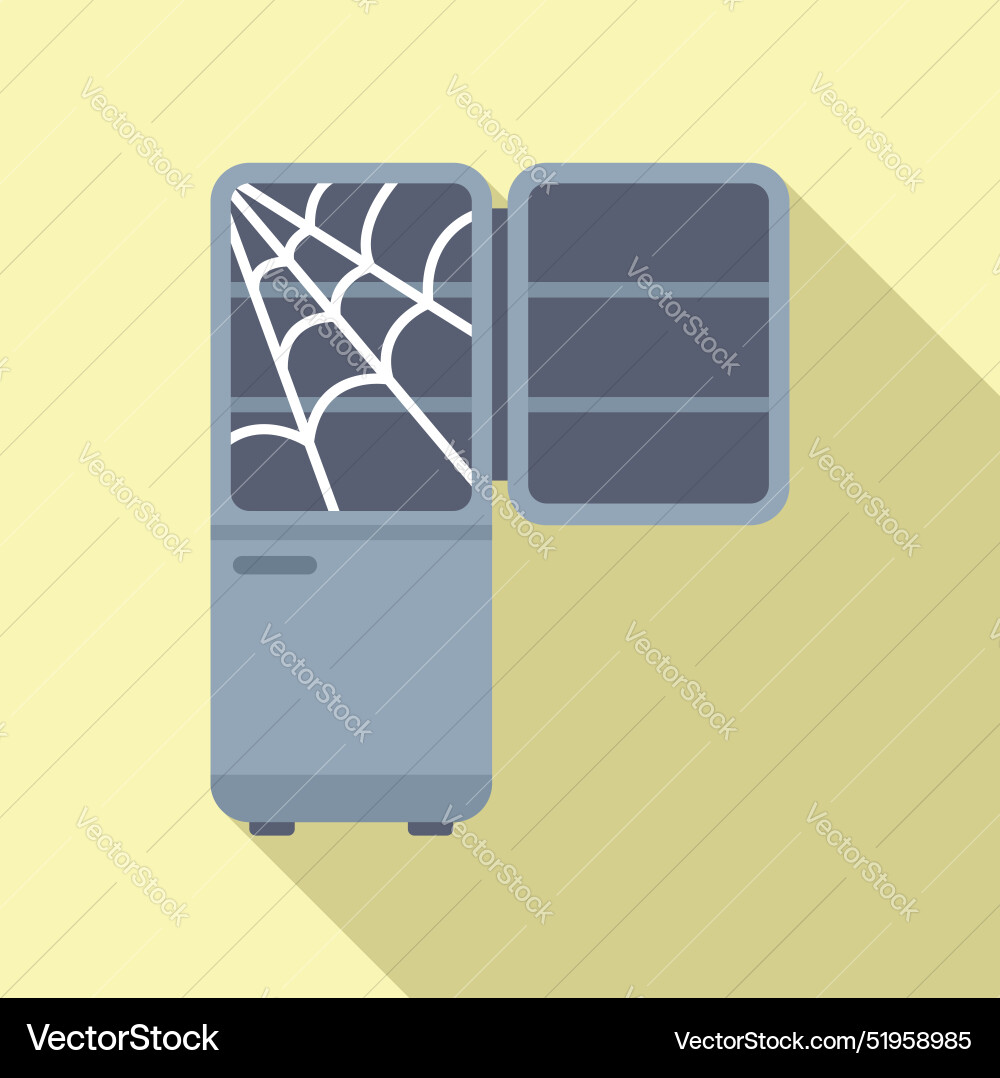 Old empty fridge with cobweb inside is standing Vector Image
