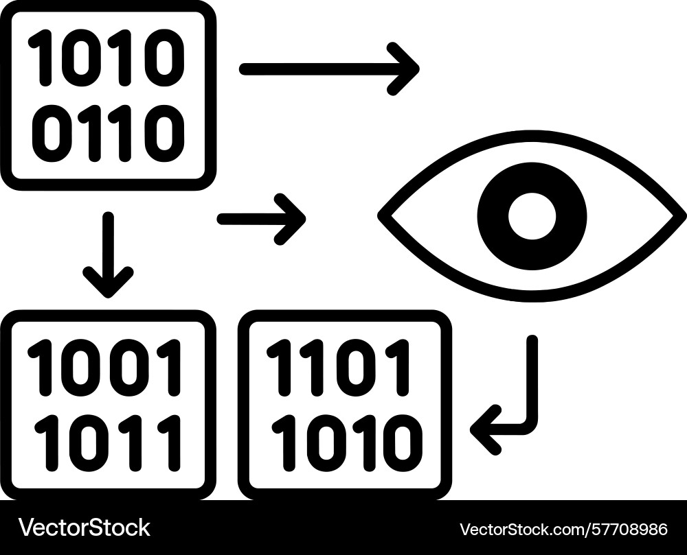 Binary data stream visualization with single eye Binary data stream visualization with single eye vector image
