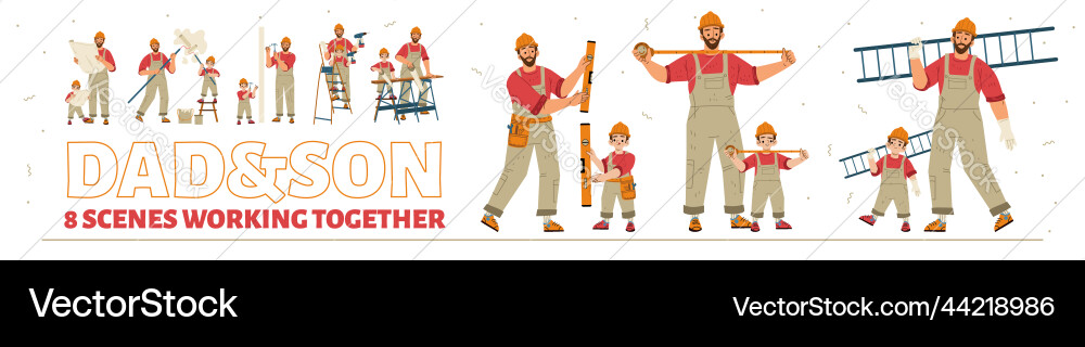 Dad and son in handyman uniform with tools Dad and son in handyman uniform with tools vector image