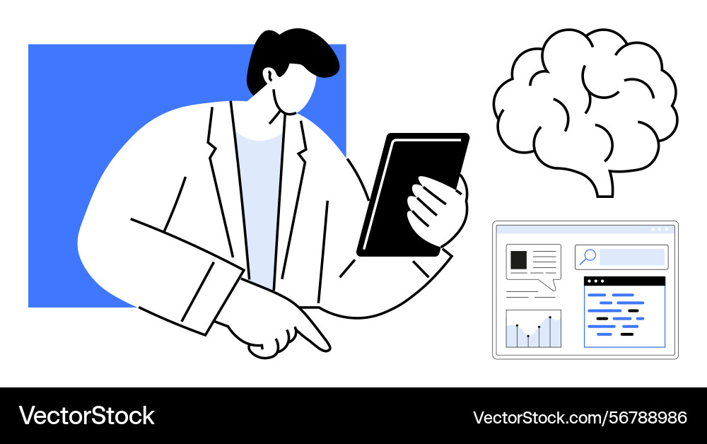 Digital knowledge exploration with tablet brain Digital knowledge exploration with tablet brain vector image