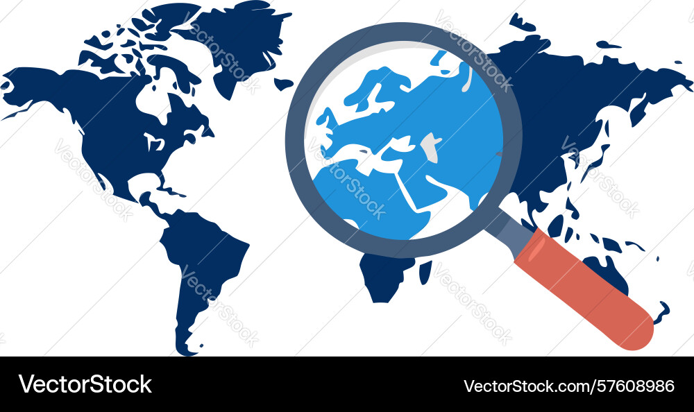 Global search map icon for world data design vector image
