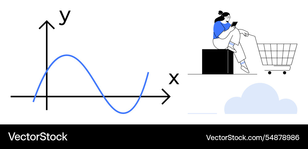 Graph curve with axis and person shopping online Graph curve with axis and person shopping online vector image