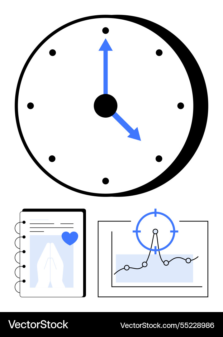 Time management with clock and data charts Time management with clock and data charts vector image