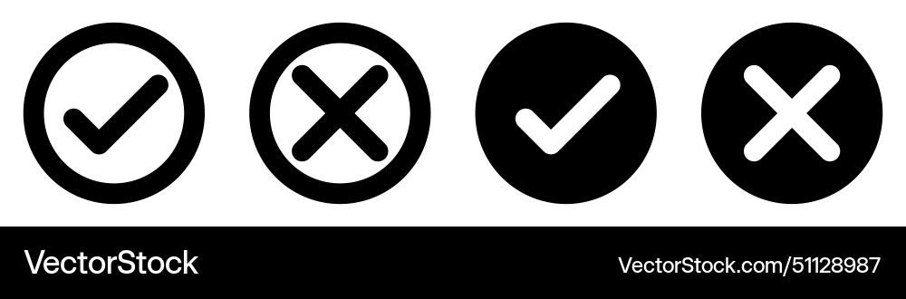 Check mark and cross icons set tick symbol Check mark and cross icons set tick symbol vector image