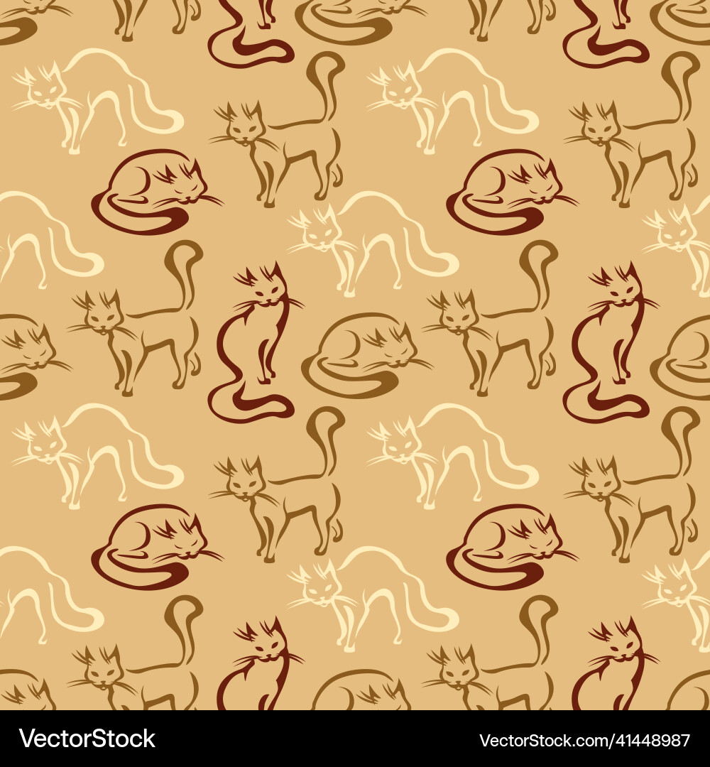 Cute Cat Pattern on Brown Background vector image