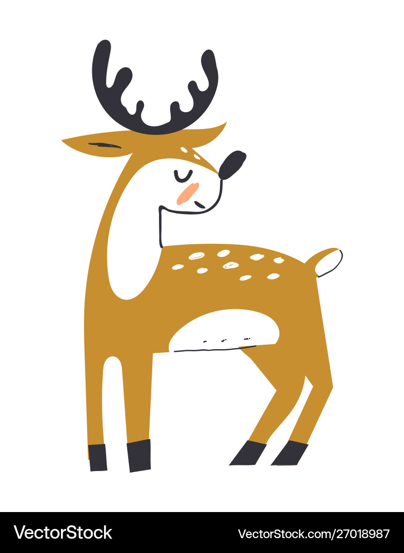 Cute deer with antlers in scandinavian vector image