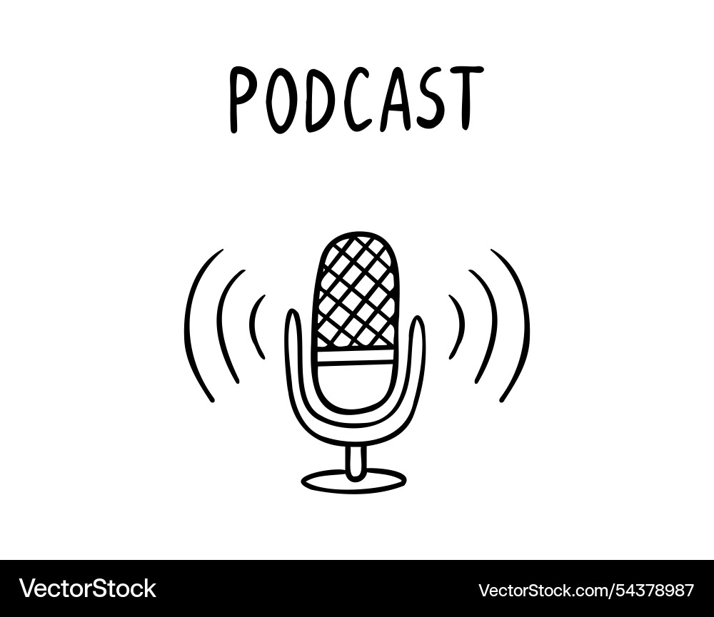 Hand gezeichnetes Doodle Podcast-Symbol mit Mikrofon Hand gezeichnetes Doodle Podcast-Symbol mit Mikrofon vektorbild
