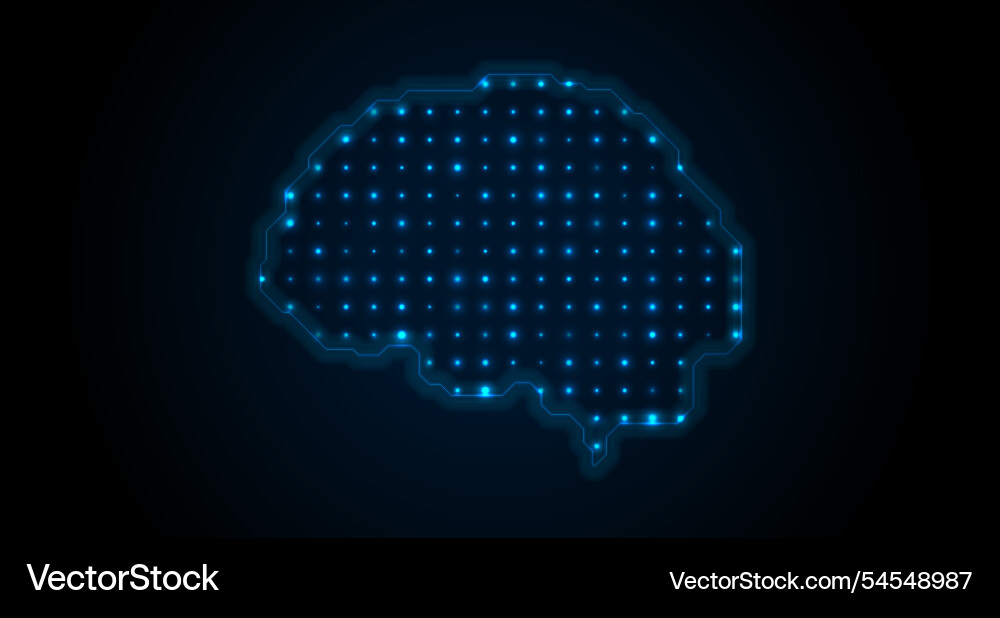 Neonblaue Umrisse des menschlichen Gehirns mit Glühen Neonblaue Umrisse des menschlichen Gehirns mit Glühen vektorbild